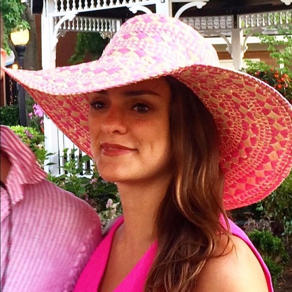 J.Crew Pink and Cream Woven Wide Brim Straw Hat